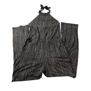 Veronica M Naomie‎ Jumpsuit Women L Black Dotted Stripe Wide Leg NWOT No Belt